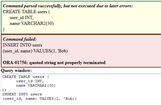 Oracle error checking